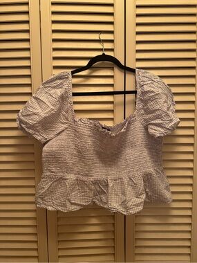 J. Crew Light Blue Gingham Smocked Peplum Crop Top